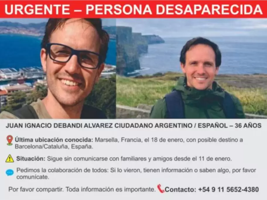 Juan Ignacio Debandi �lvarez fue visto por �ltima vez en el sur de Francia en enero