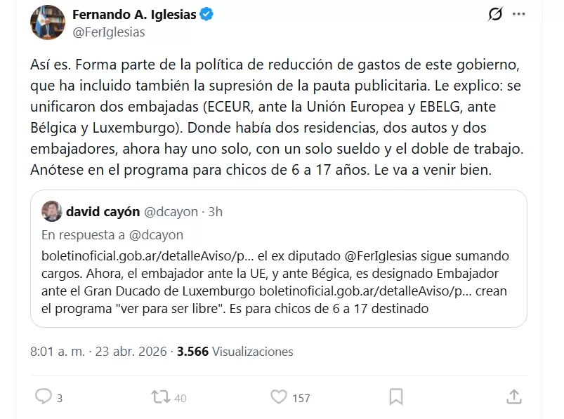 La justificaci�n de Iglesias bajo el pretexto de "reducci�n de gastos"