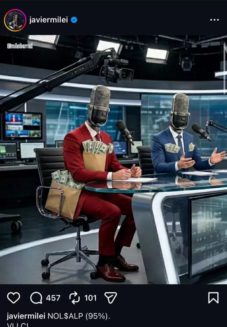 Mientras tanto, el presidente Milei comparti� esta imagen creada por IA para seguir con el ataque a periodistas