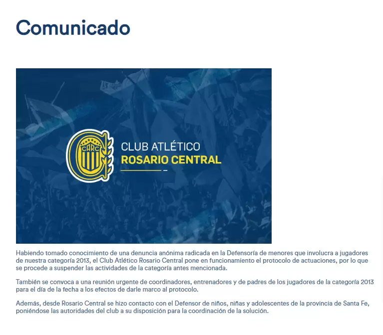 El comunicado de Rosario Central