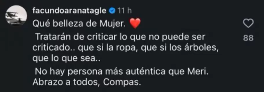 El mensaje de Facundo Arana para bancar a su ex pareja Mar�a Susini.