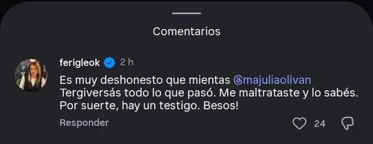 Fernanda Igleasias acus� a Oliv�n de maltratarla