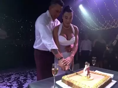 Patricio Albacete y Pamela Pombo en la fiesta de casamiento de junio de 2024.