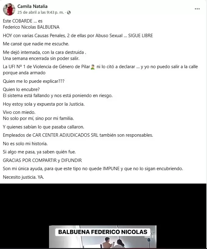 La brutal denuncia de la joven en redes sociales