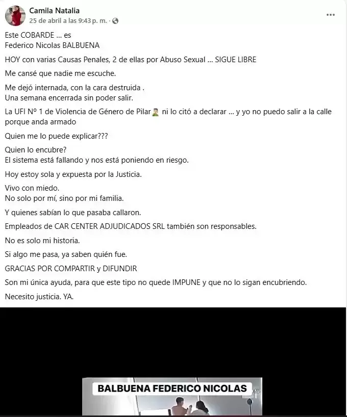 Camila Natalia denunci� violencia de g�nero en la Justicia y la falta de respuestas la llev� a exponer su caso en redes
