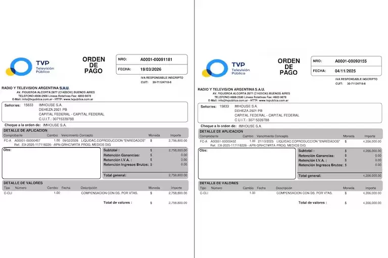 Las �rdenes de pago emitidas por RTA para la productora de Grandio