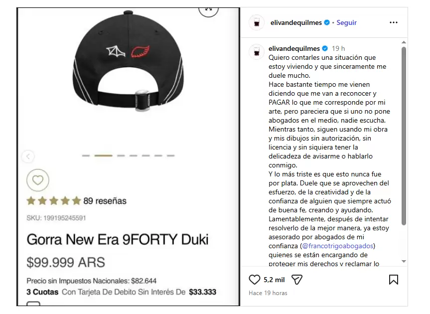El tatuador de Duki lo denunci� por usar sus "alitas" en merchandising, Adidas y Netflix