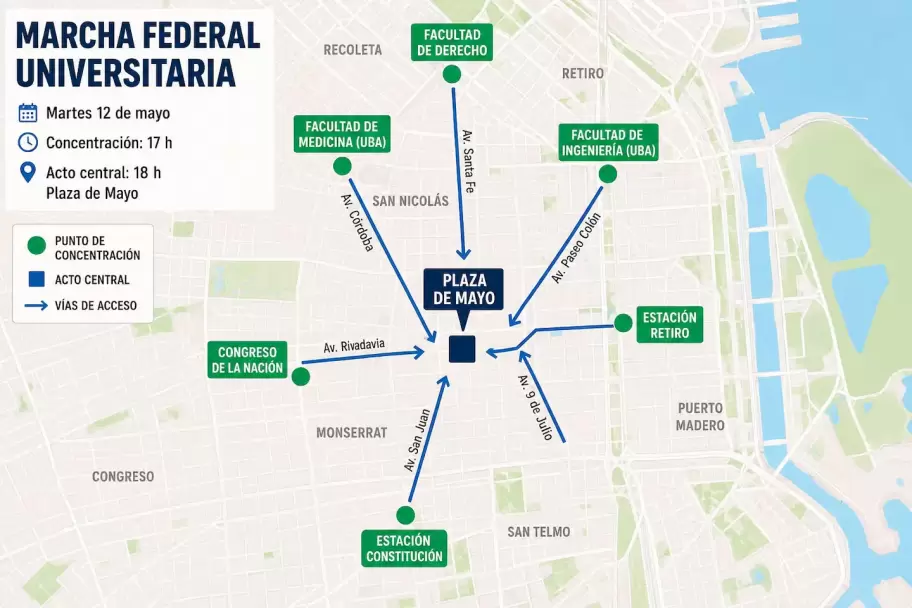 Mapa de la Marcha Federal Universitaria