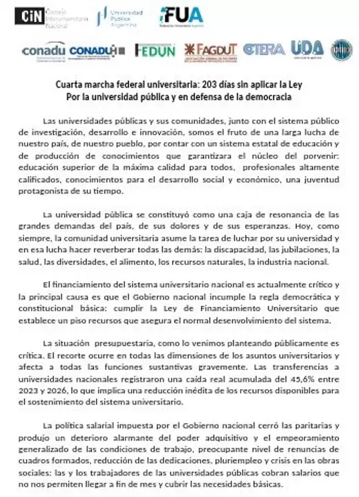 La convocatoria unitaria de la comunidad de cara a la cuarta Marcha Federal Universitaria.