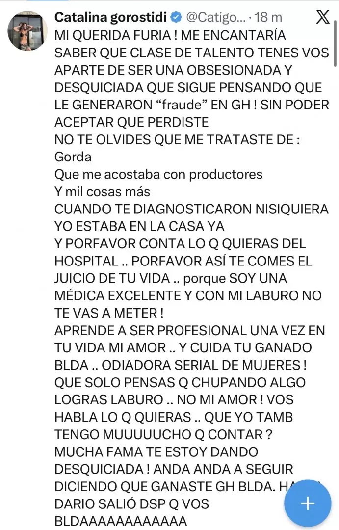 Letal respuesta de Catalina Gorostidi a Furia Scaglione