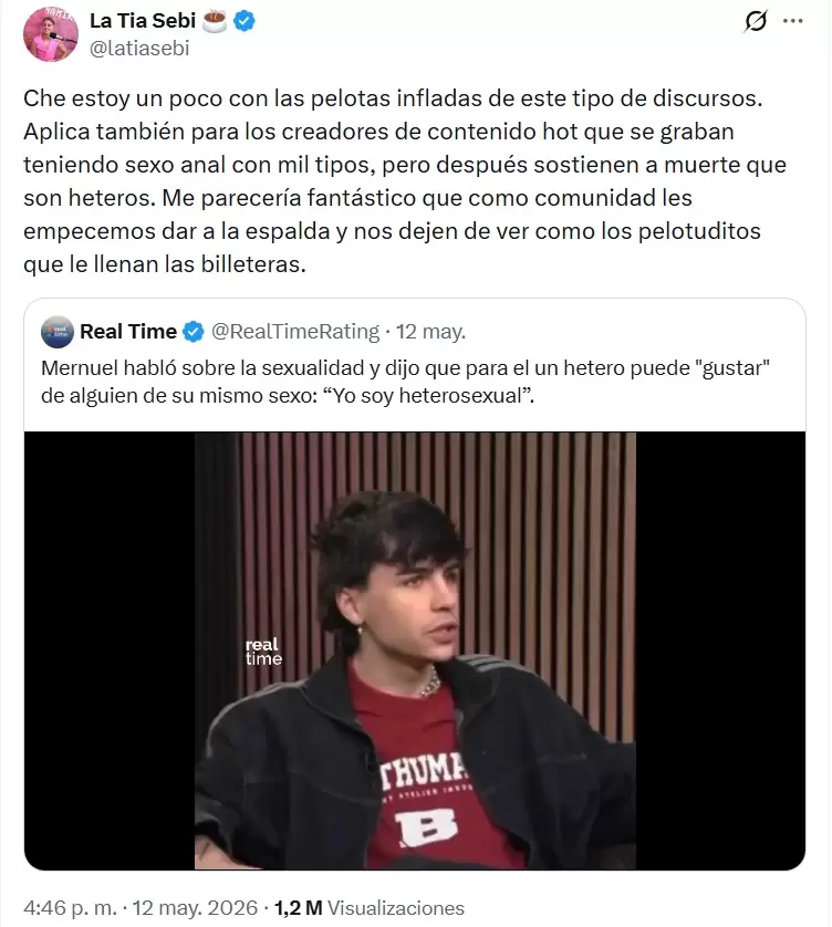 La T�a Sebi sali� a cruzar con fuerza las declaraciones de Mernuel y lo acus� de hacer queerbaiting.