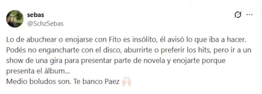Parte del p�blico reaccion� con enojo, hubo abucheos y Fito respondi� desde el escenario.