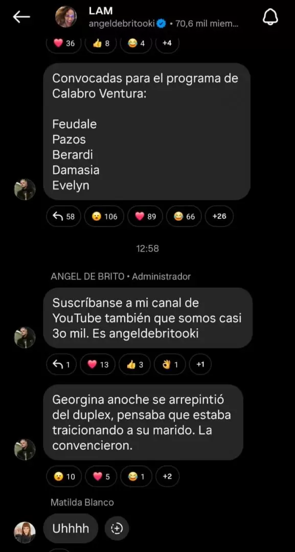 �ngel de Brito revel� que Georgina Barbarossa se quiso bajar del d�plex con Moria Cas�n a �ltimo momento por la memoria de su difunto marido.