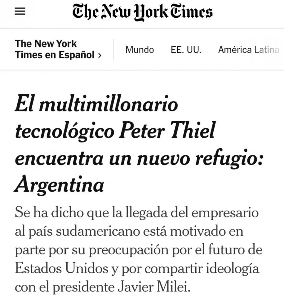 El artículo del New York Times sobre Thiel en Argentina
