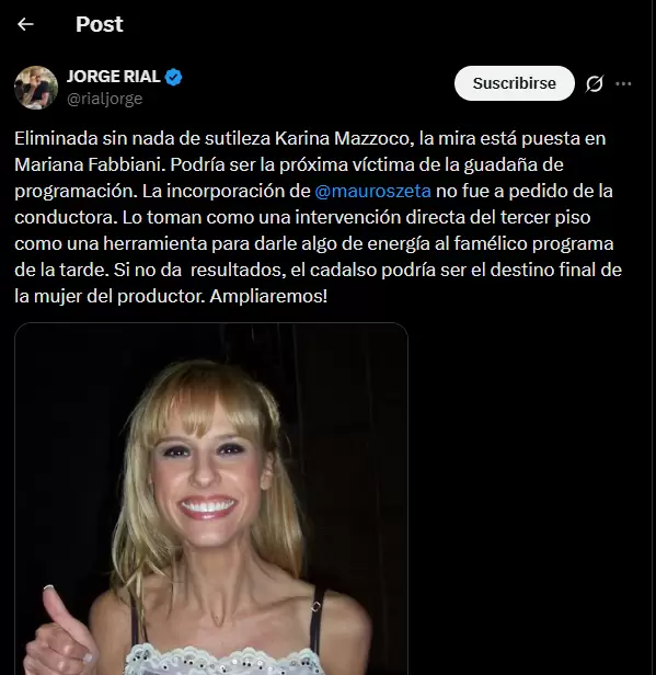 Jorge Rial habl� de una "guada�a" en Am�rica TV y apunt� contra Mariana Fabbiani