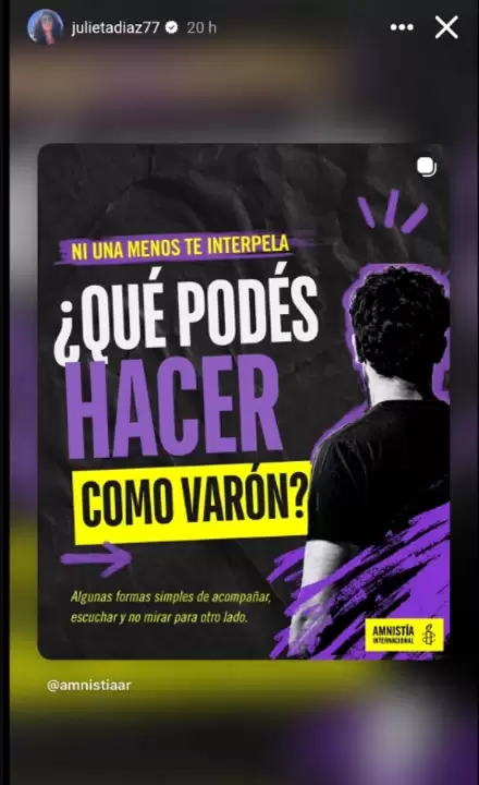 Julieta D�az comparti� un enlace que invit� a reflexionar sobre violencia de g�nero a los varones.