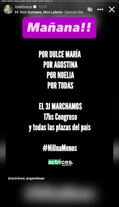 El posteo de Dolores Fonzi para convocar a la movilizaci�n.