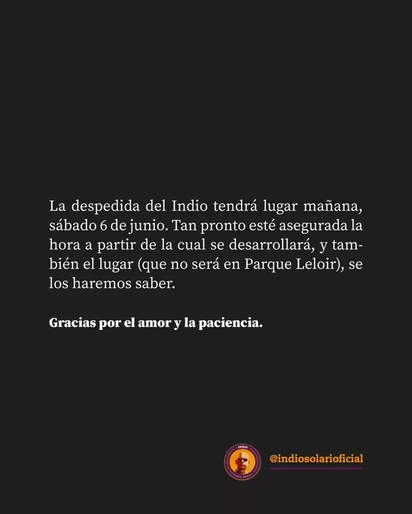 El comunicado de la familia del Indio