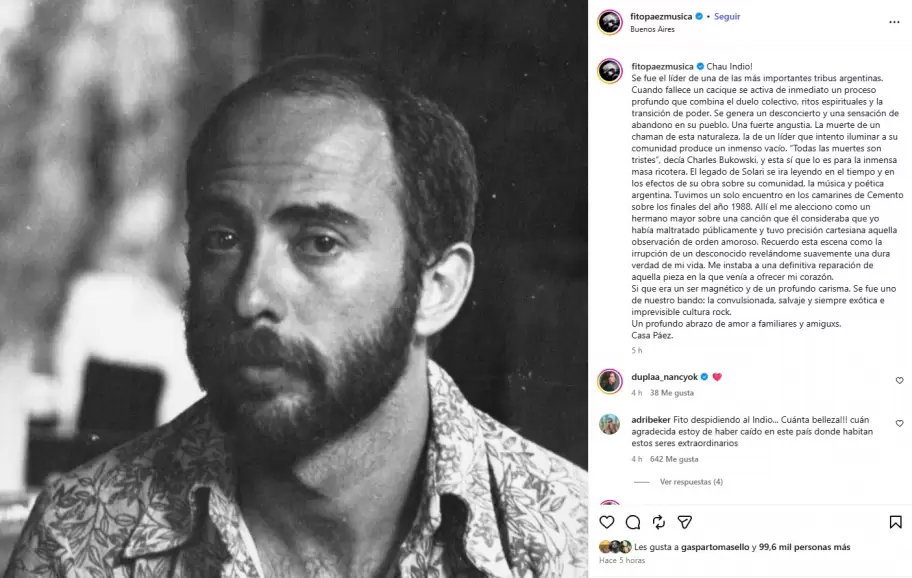 La tierna despedida de Fito P�ez a Carlos "El Indio" Solari.