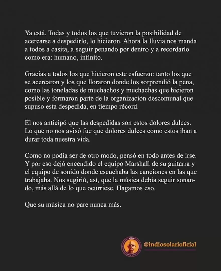 Comunicado oficial de la familia de Solari