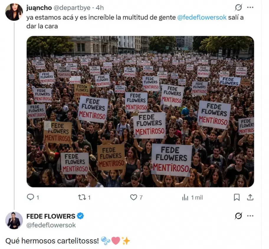 Fede Flowers contestó con ironía a los ataques en su contra en redes por asegurar que Tini Stoessel tocaría con Lali Espósito.