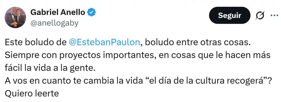Gabriel Anello y su ataque al diputado nacional Esteban Paulón por proponer el Día de la Cultura Ricotera.