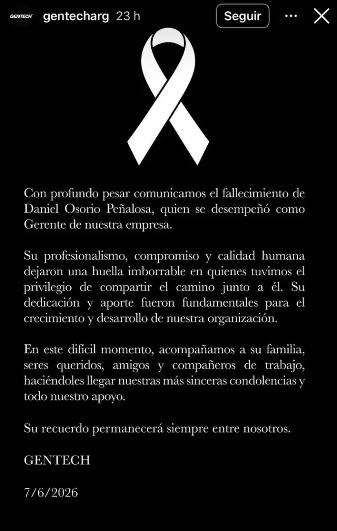 Daniel Osorio Peñaloza, gerente general de GenTech Argentina y hombre de máxima confianza de Martín Menem, fue hallado muerto