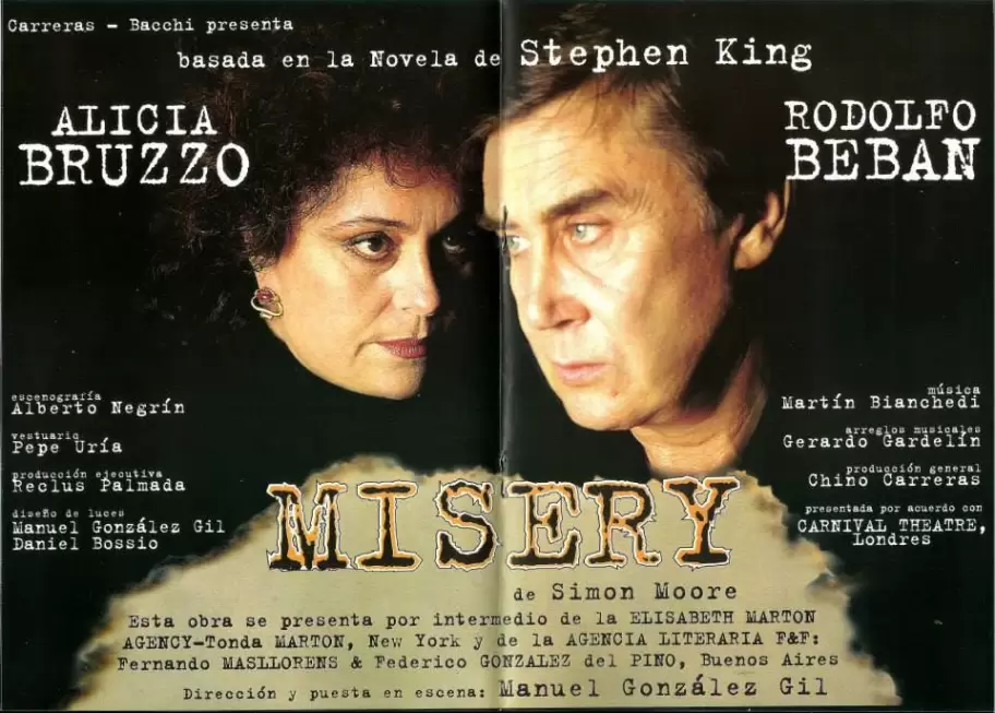 La versión teatral de Misery de la Argentina de los 90, con Alicia Bruzzo y Rodolfo Bebán.