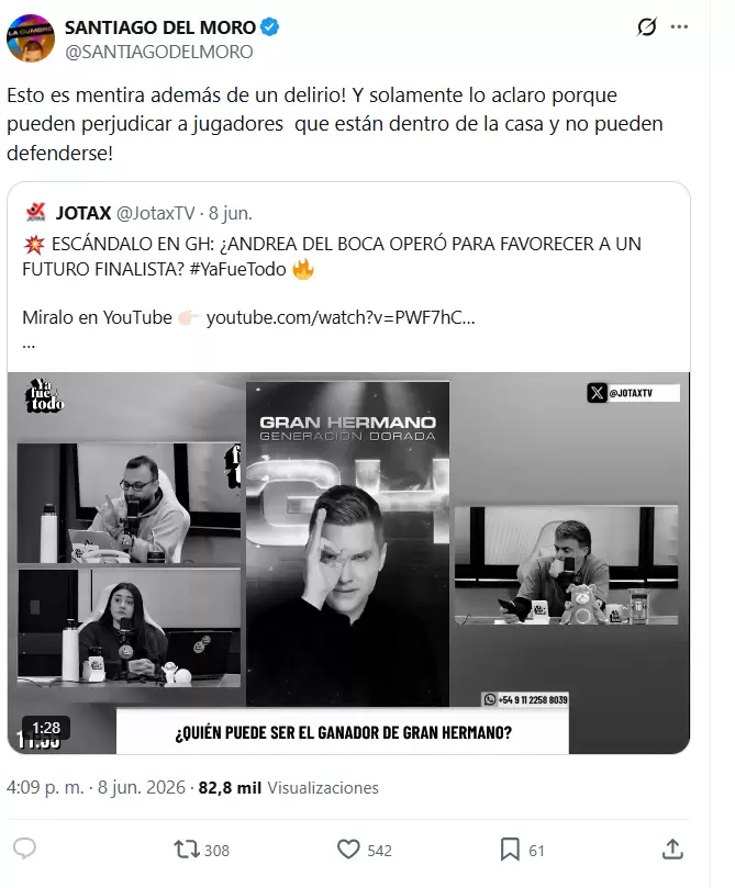 Del Moro salió a defender a Telefe tras las acusaciones