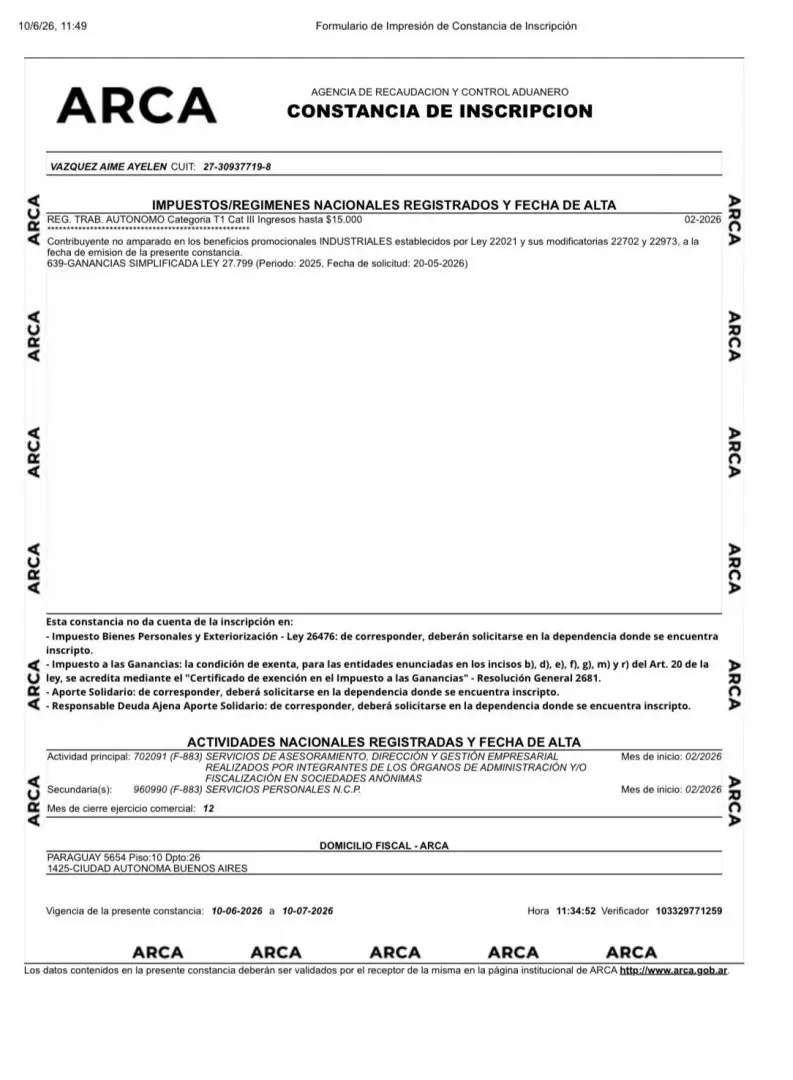 Aim� Ayel�n V�zquez, "Meme", jefa de Asesores de Adorni, tambi�n se acogi� al R�gimen Simplificado de Ganancias.