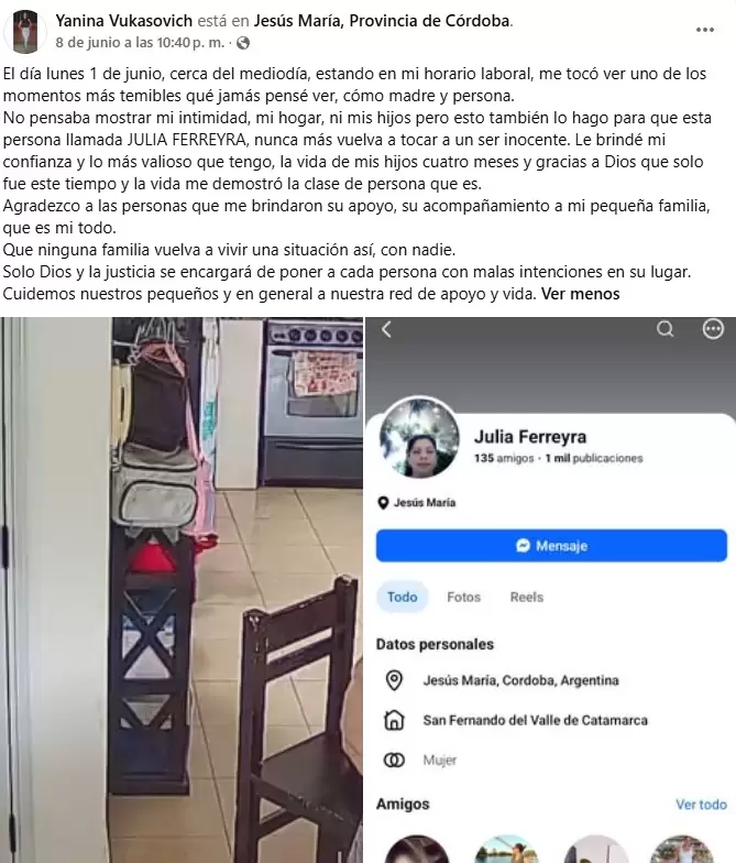 Posteo de la madre al descubrir que la niñera golpeó a su hija