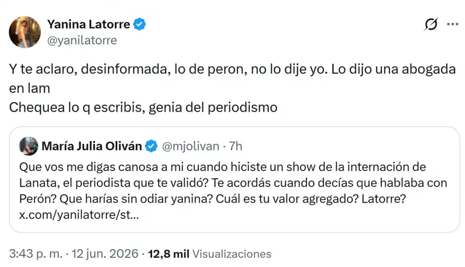 Parte del fuerte ida y vuelta entre Yanina Latorre y Mar�a Julia Oliv�n.