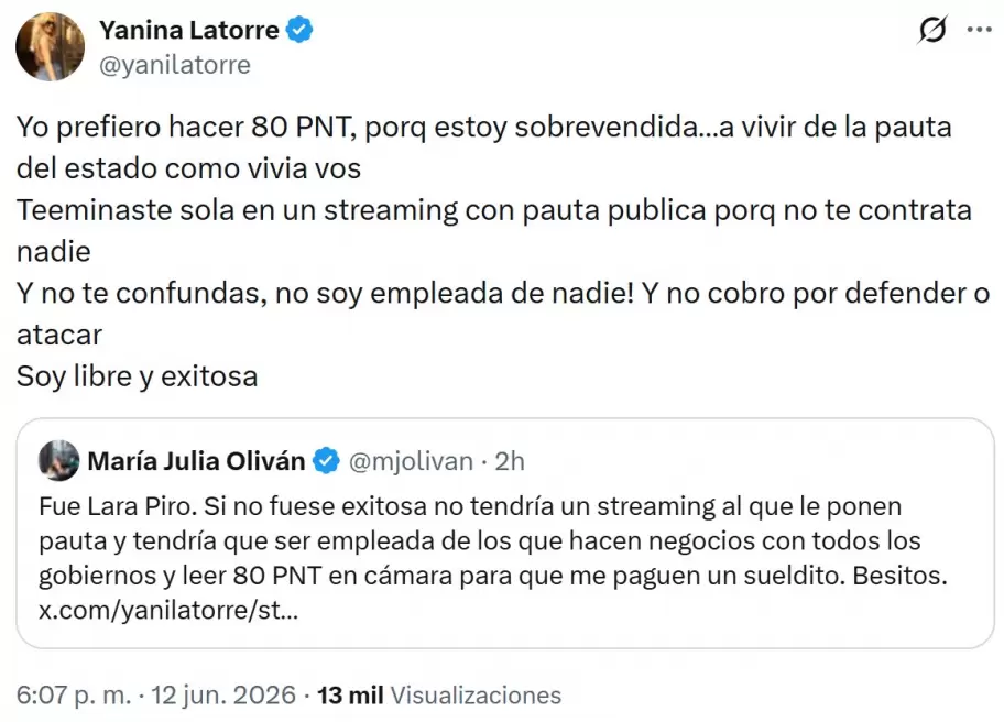 M�s del cruce entre Yanina Latorre y Mar�a Julia Oliv�n.