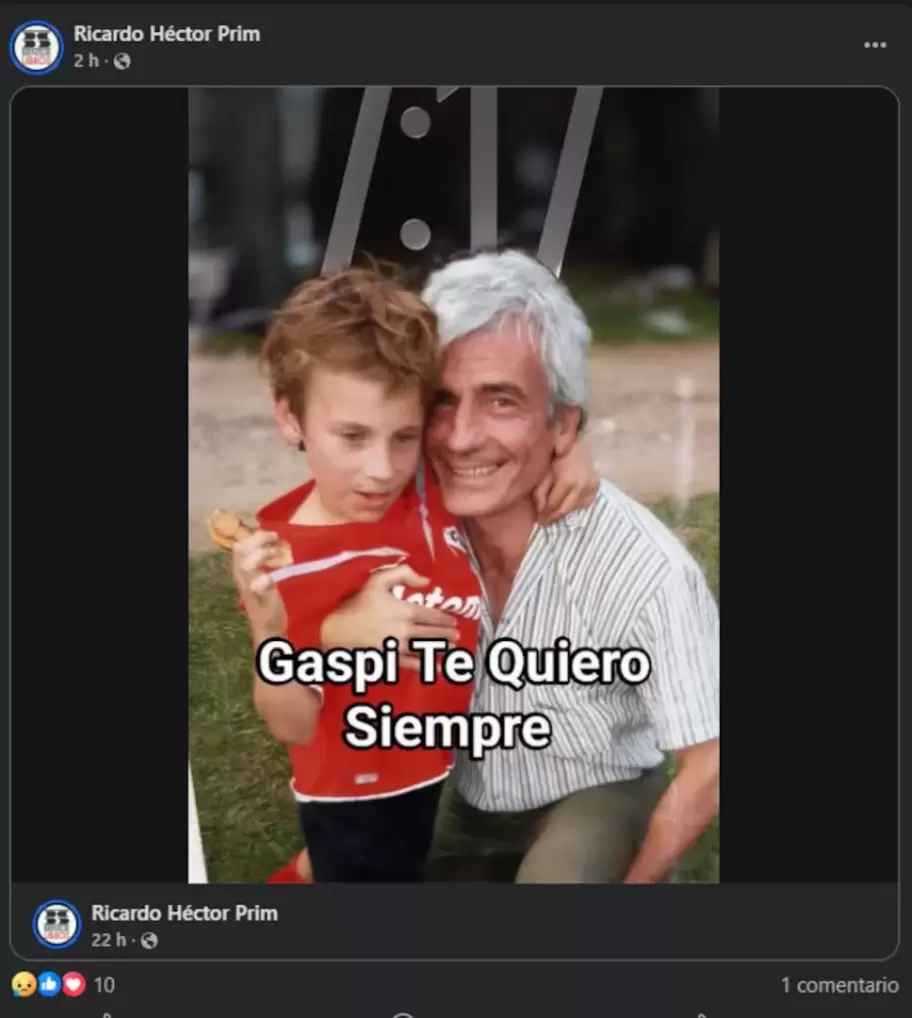 Las publicaciones de Ricardo Héctor Prim para despedir a su hijo "Gaspi".