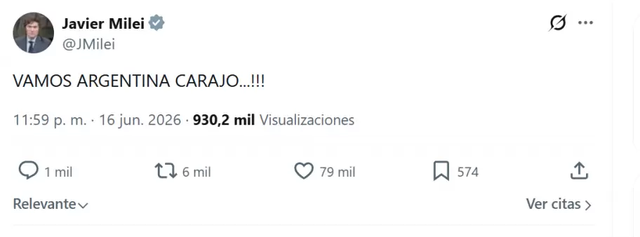 El posteo de Javier Milei tras el triunfo de la Selección