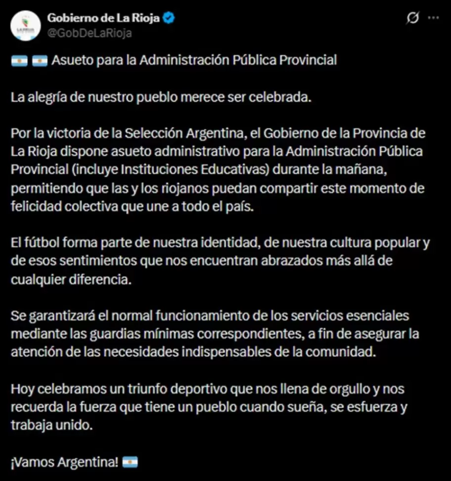 Quintela decretó asueto para celebrar el triunfo de la Scaloneta
