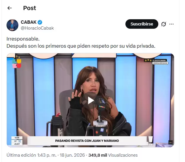 Horacio Cabak también compartió el fragmento del programa
