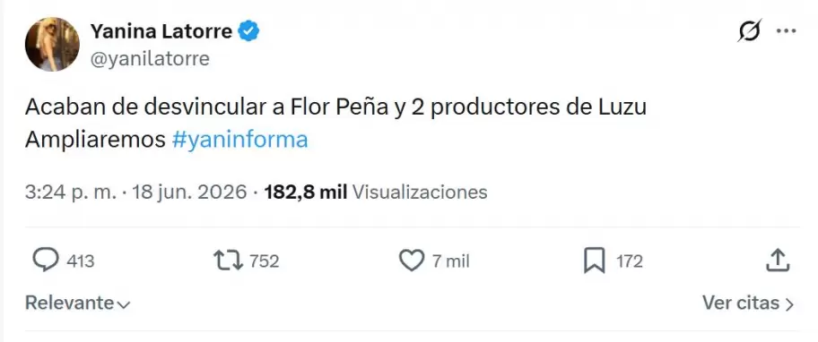 El posteo de Yanina Latorre