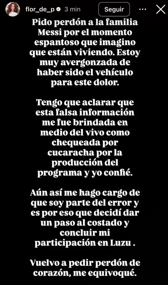 El nuevo descargo de Flor Pe�a tras renunciar a Luzu TV por la fake news de Jorge Messi que solt� en vivo.