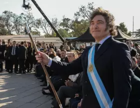 Javier Milei durante el primer acto del D�a de la Bandera que le toc� encabezar en Rosario durante 2024.