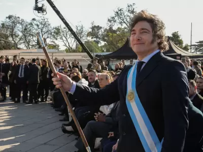 Javier Milei durante el primer acto del D�a de la Bandera que le toc� encabezar en Rosario durante 2024.