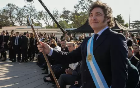 Javier Milei durante el primer acto del D�a de la Bandera que le toc� encabezar en Rosario durante 2024.