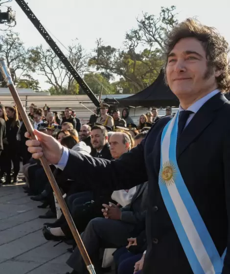 Javier Milei durante el primer acto del D�a de la Bandera que le toc� encabezar en Rosario durante 2024.