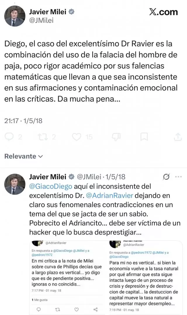 Los cruces y entredichos de Javier Milei y Adri�n Ravier que se filtraron en redes sociales, luego de que el presidente lo nombrara vocero.