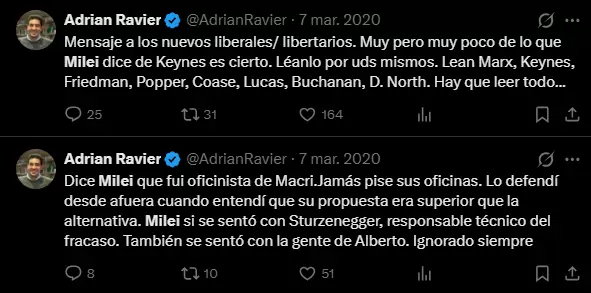 Los cruces y entredichos de Javier Milei y Adri�n Ravier que se filtraron en redes sociales, luego de que el presidente lo nombrara vocero.