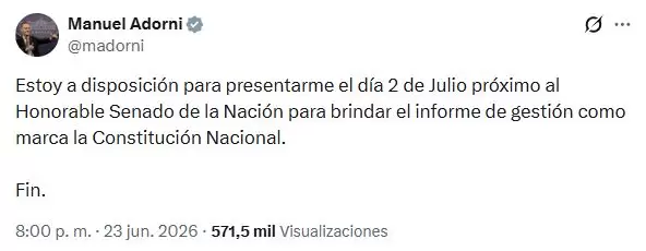 Adorni dijo estar "a disposici�n para presentarme el d�a 2 de Julio"