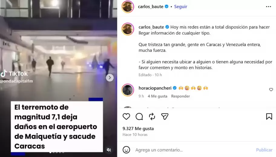 Publicaci�n de Carlos Baute tras los derrumbes