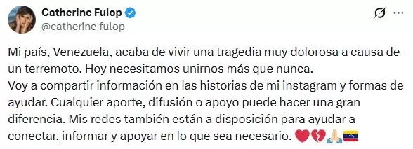 Catherine Fulop puso sus redes al servicio de las v�ctimas del terremoto