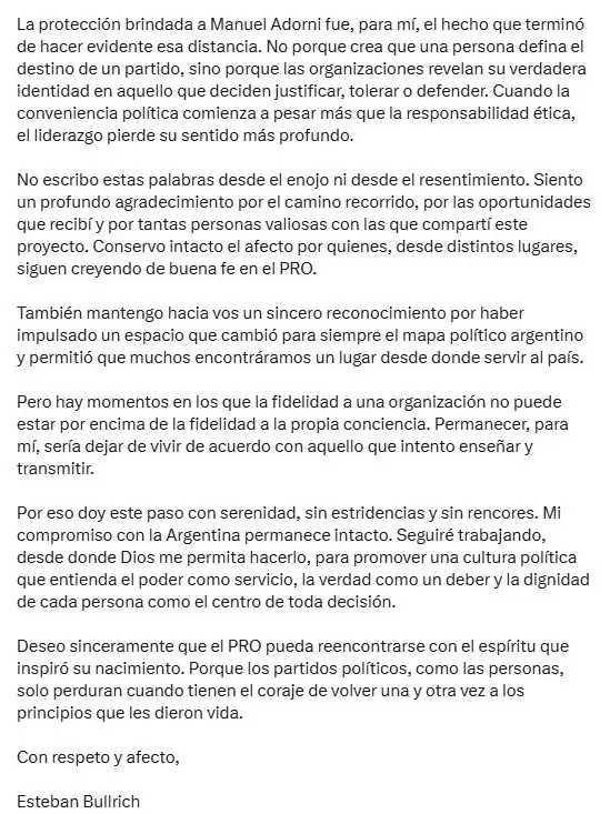 Esteban Bullrich rompi� con el PRO