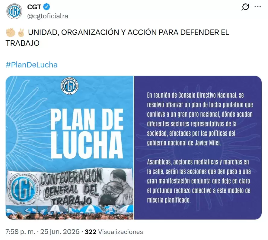 La publicaci�n de la CGT para convocar al plan de lucha nacional.
